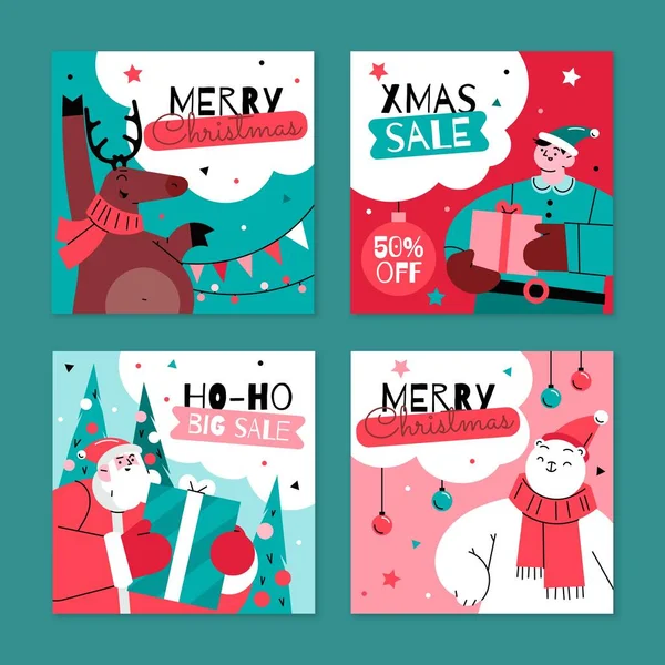 Hand Drawn Flat Christmas Banners Collection Abstract Design Vector Illustration — стоковый вектор