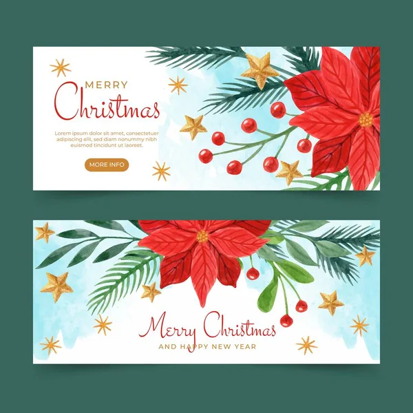Watercolor Christmas Horizontal Banners Set Abstract Design Vector Illustration — Stock Vector