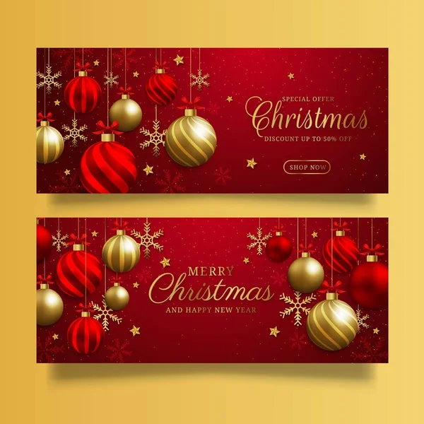 Gradient Christmas Horizontal Banners Set Abstract Design Vector Illustration — Stock Vector