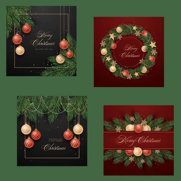 Realistic Christmas Banners Collection Abstract Design Vector Illustration — Stockvektor