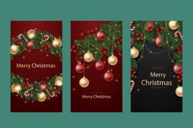 gerçekçi noel pankartları soyut tasarım vektör illüstrasyonu koleksiyonu
