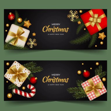 gerçekçi noel yatay afişleri soyut tasarım vektör illüstrasyonunu ayarlar