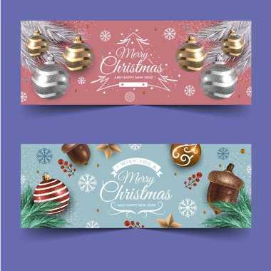 gerçekçi noel yatay afişleri soyut tasarım vektör illüstrasyonunu ayarlar