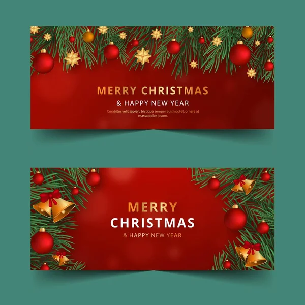 Realistic Christmas Horizontal Banners Set Abstract Design Vector Illustration — Vetor de Stock