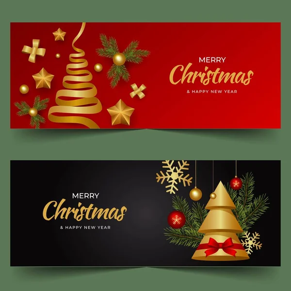 Realistic Christmas Horizontal Banners Set Abstract Design Vector Illustration — Stock Vector