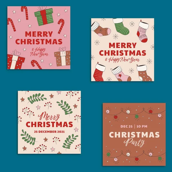 Hand Drawn Christmas Banners Collection Abstract Design Vector Illustration — Vetor de Stock