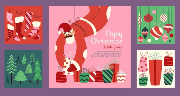 Hand Drawn Christmas Banners Collection Abstract Design Vector Illustration — стоковый вектор