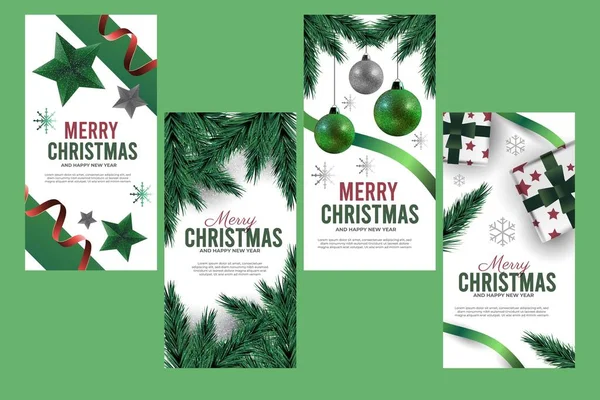Ρεαλιστική Συλλογή Χριστουγεννιάτικων Πανό Αφηρημένη Σχεδίαση Διανυσματική Απεικόνιση — Διανυσματικό Αρχείο