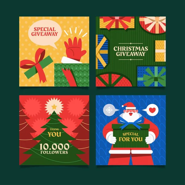 Flat Christmas Giveaway Banners Coleção Desenho Abstrato Vetor Ilustração — Vetor de Stock