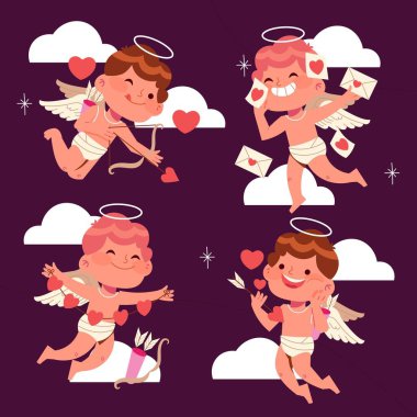 düz sevgililer günü aşk tanrısı karakterleri koleksiyon vektör tasarım çizimi çizimi illüstrasyonu