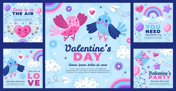 Plano Día San Valentín Instagram Postes Colección Diseño Vector Ilustración — Archivo Imágenes Vectoriales