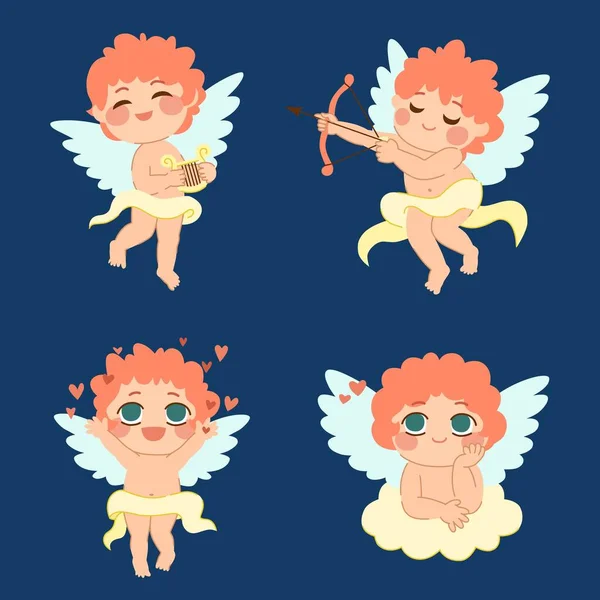 Piatto Valentino Giorno Cupido Personaggi Collezione Design Vettore Illustrazione Disegno — Vettoriale Stock