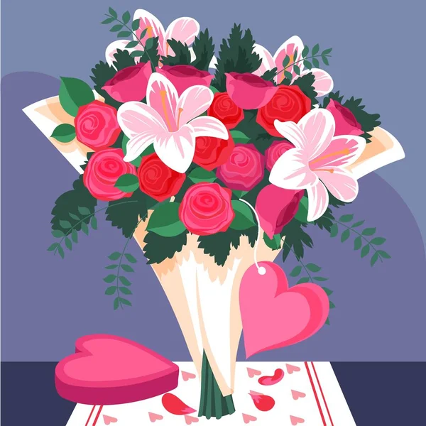 Flach Valentinstag Blumen Design Vektor Illustration Design Vektor Illustration — Stockvektor