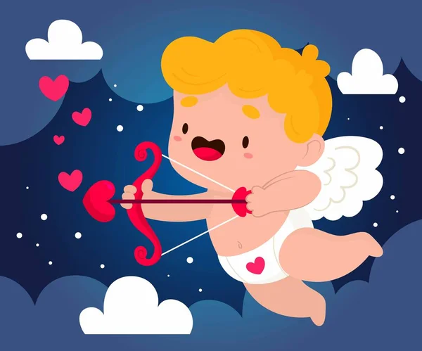 Dia Valentine Plano Cupido Design Vetor Ilustração Design Vetor Ilustração —  Vetores de Stock