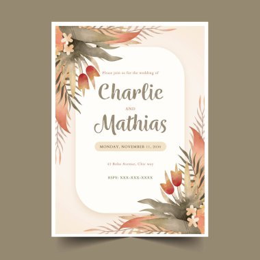 hand painted wedding invitation template vector design illustration
