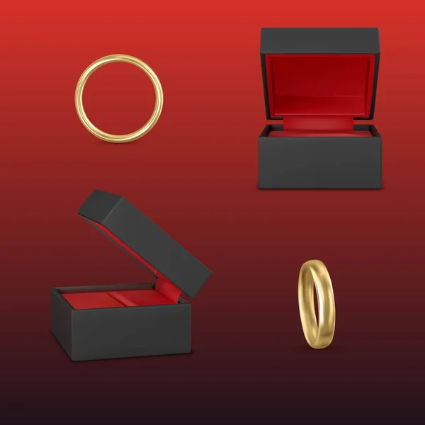 Anéis Casamento Realista Grande Conjunto Com Imagens Isoladas Anéis Aliança — Vetor de Stock
