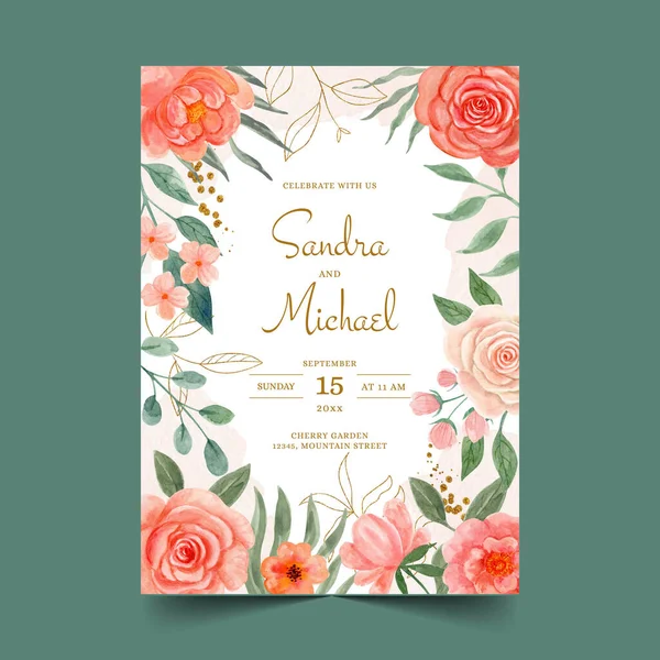 Hand Painted Watercolor Boho Wedding Invitation Template Vector Design Illustration — Stockvektor