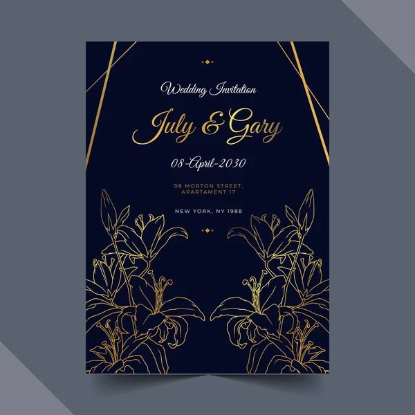 Рука Намальована Золота Весільна Запрошення Шаблон Векторний Дизайн Ілюстрація — стоковий вектор