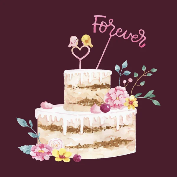 Gâteau Mariage Classique Niveaux Délicieux Avec Glaçage Blanc Décoré Roses — Image vectorielle