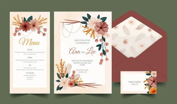 Aquarela Boho Casamento Papelaria Coleção Vetor Design Ilustração — Vetor de Stock