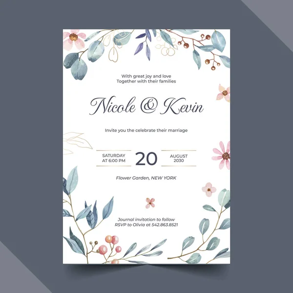 Aquarell Hand Gezeichnet Hochzeit Einladung Vektor Design Illustration — Stockvektor