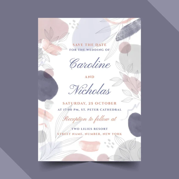 Aquarell Hand Gezeichnet Hochzeit Einladung Vektor Design Illustration — Stockvektor