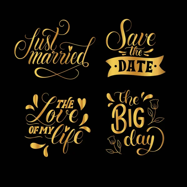 Black Wedding Lettering Set Vector Design Illustration — Stock Vector