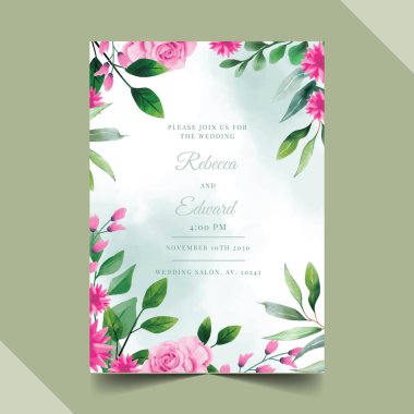 El çizimi çiçek düğün davetiyesi şablon vektör tasarımı çizimi