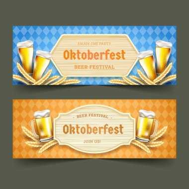 gerçekçi oktoberfest pankartları vektör tasarım illüstrasyonunu ayarladı