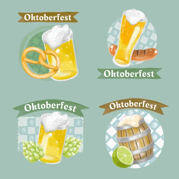 Aquarel Oktoberfest Etiketten Collectie Vector Ontwerp Illustratie — Stockvector