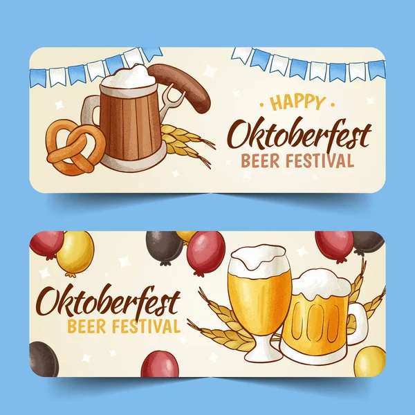 Mano Dibujado Oktoberfest Banners Horizontales Conjunto Vector Diseño Ilustración — Vector de stock