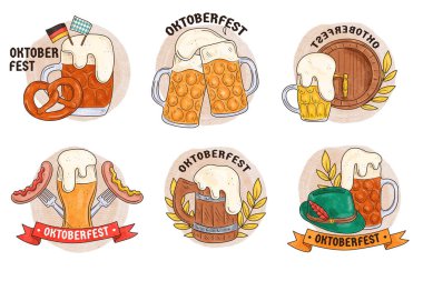 suluboya oktoberfest etiketleri koleksiyon vektör tasarımı illüstrasyonu