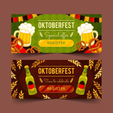Detaylı oktoberfest yatay pankartlar vektör tasarım illüstrasyonunu ayarla