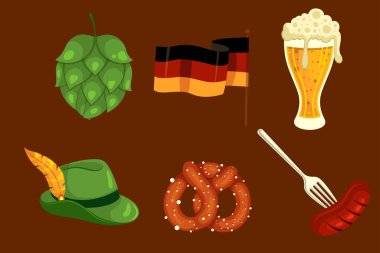 düz elementler koleksiyonu oktoberfest vektör tasarımı illüstrasyonu
