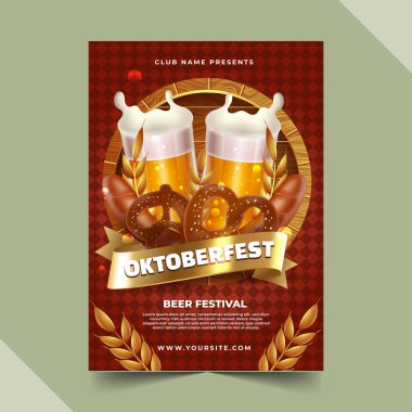 Oktoberfest gerçekçi poster şablonu vektör tasarımı çizimi