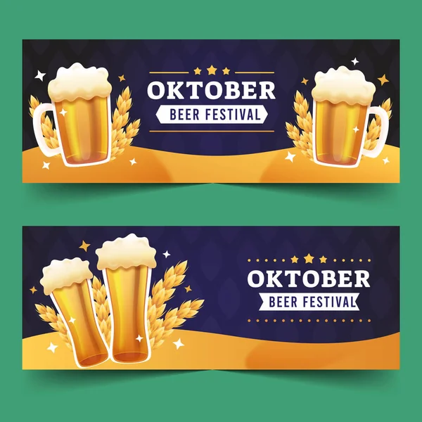 Gradiënt Oktoberfest Horizontale Banners Set Vector Ontwerp Illustratie — Stockvector