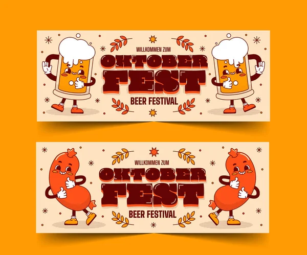Plana Oktoberfest Banners Horizontales Set Vector Diseño Ilustración — Vector de stock