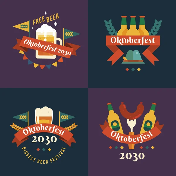 Plana Oktoberfest Etiquetas Coleção Vetor Design Ilustração — Vetor de Stock