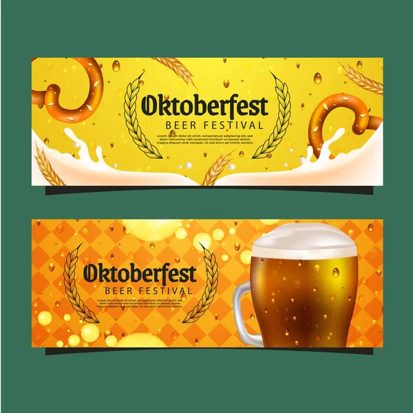 Realistic Oktoberfest Horizontal Banners Set Vector Design Illustration — Stock Vector