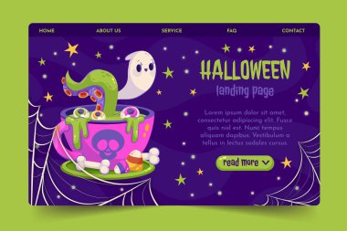 gradyan cadılar bayramı iniş sayfası şablonu vektör tasarımı illüstrasyonu