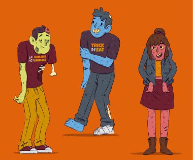 El çizimi cadılar bayramı zombi koleksiyonu vektör tasarımı illüstrasyonu