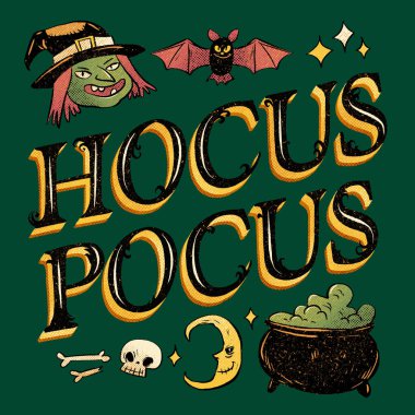 Cadılar bayramı kutlaması hokus pokus harf vektör tasarımı illüstrasyonu