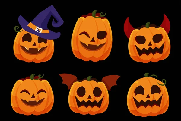 Calabazas Halloween Plana Colección Vector Diseño Ilustración — Vector de stock