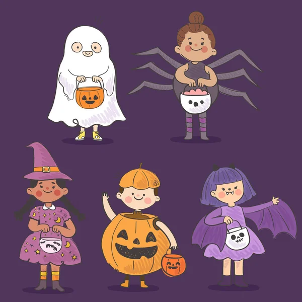 Ručně Kreslené Halloween Kostýmy Kolekce Vektorový Design Ilustrace — Stockový vektor