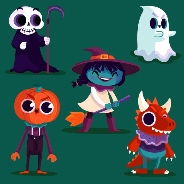 Flach Halloween Charaktere Sammlung Vektor Design Illustration — Stockvektor