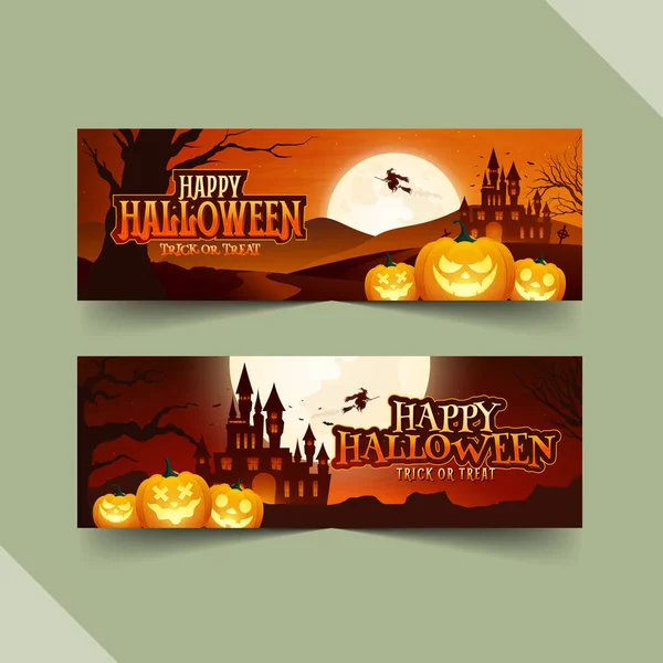 Halloween Celebração Horizontal Banner Modelo Vetor Design Ilustração — Vetor de Stock