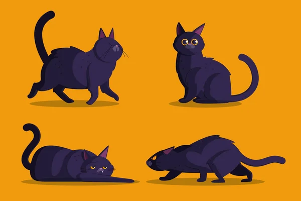 Płaski Halloween Czarny Koty Kolekcja Wektor Projekt Ilustracja — Wektor stockowy