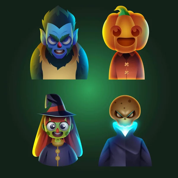 Halloween Karakter Elementen Collectie Vector Ontwerp Illustratie — Stockvector