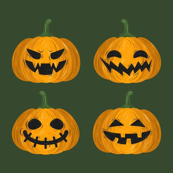 Dessin Main Collection Citrouilles Halloween Illustration Vectorielle Conception — Image vectorielle