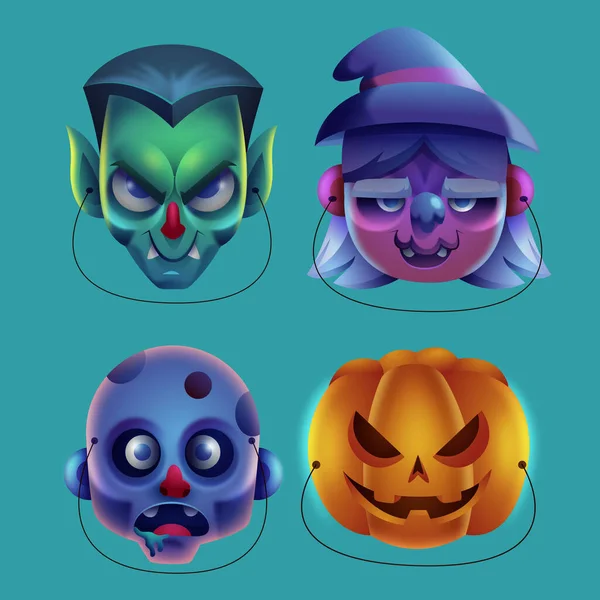 Halloween Masker Elementen Collectie Vector Ontwerp Illustratie — Stockvector